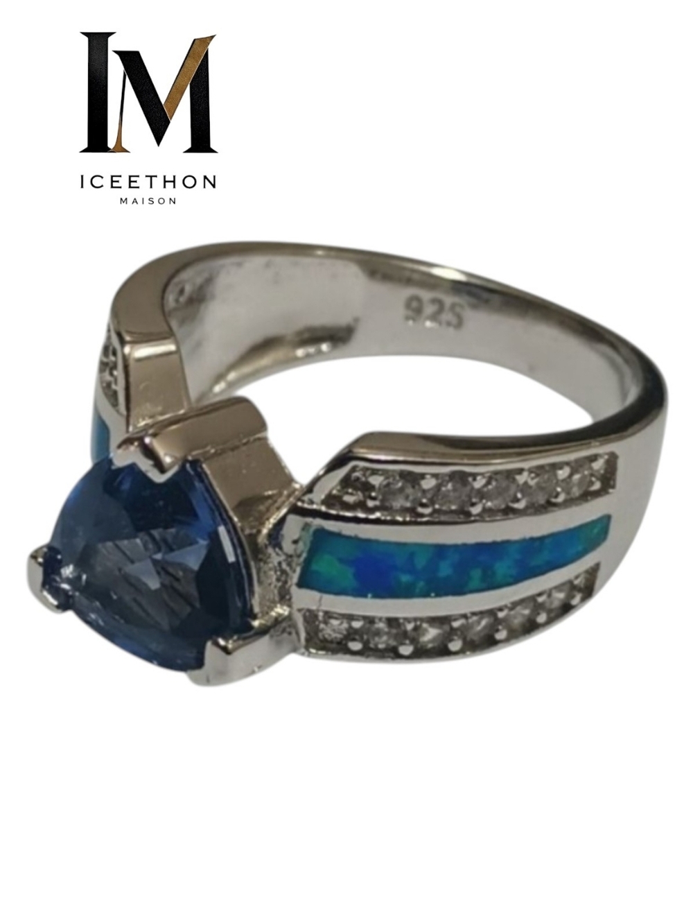 [Black Label] Silver Gemstone Wedding Rings For Women, Sz 6